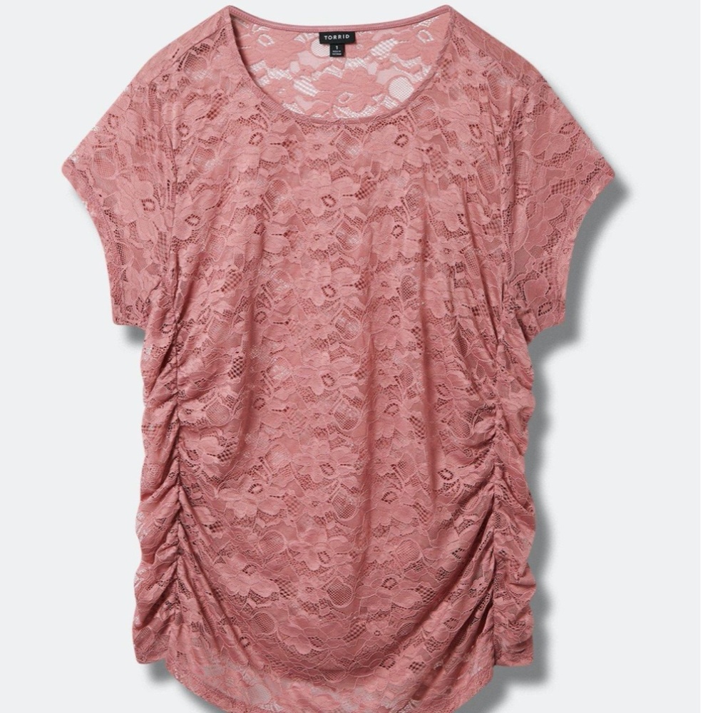 NWT TORRID Stretch Lace Crew Neck Cinch Side Tee SIZE 2